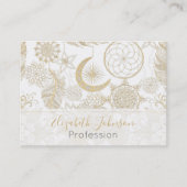 Carte De Visite Boho Blanc Or Plumes Florales Dreamcatcher (Devant)