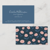 Carte De Visite Boho bleu moderne Floral Simple tendance (Devant / Derrière)