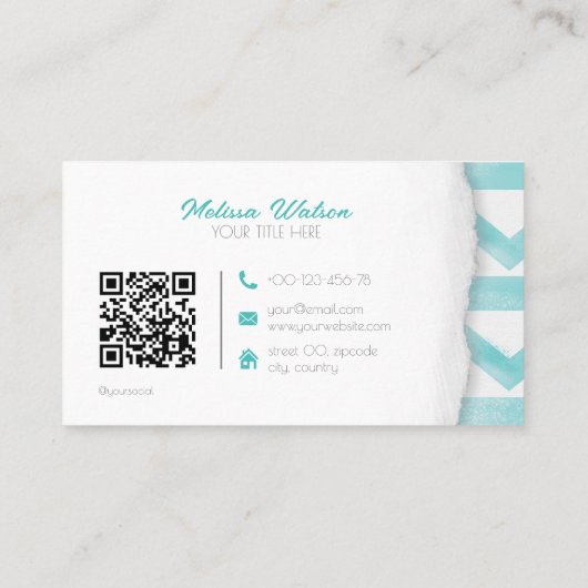 Carte De Visite Boho bleu motif QR code côtier calme (Dos)