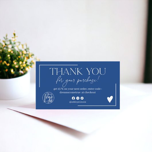 Carte De Visite Boho bleu script ordre merci