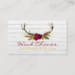 Carte De Visite Boho Blooms Antlers Chien De Vent Fait À La Main