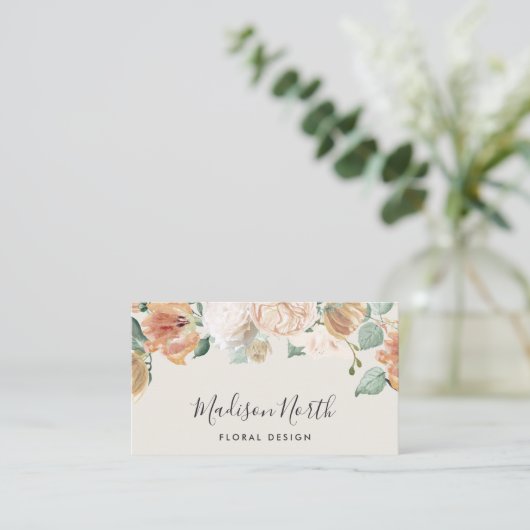 Carte De Visite Boho Blooms Aquarelle Florale Script de calligraph (Debout devant)