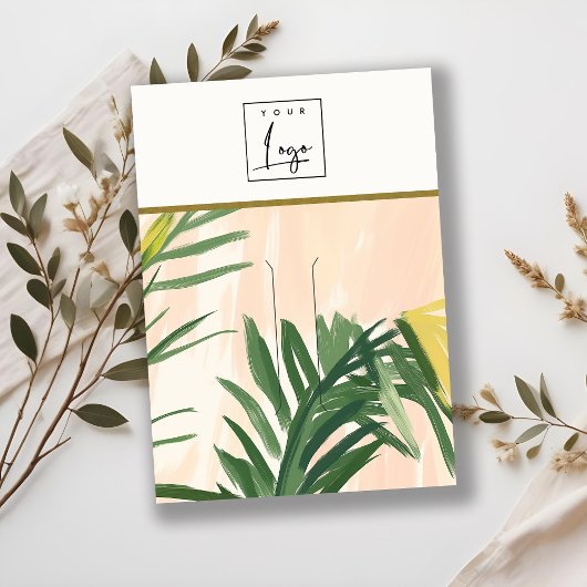 Carte De Visite Boho Blush Green Tropical Palm Feuille Hairpin Log
