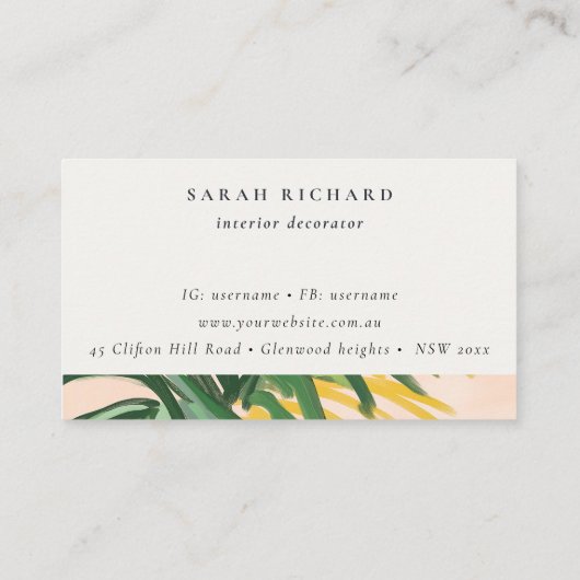 Carte De Visite Boho Blush Green Tropical Palm Feuilles Rendez-vou (Dos)
