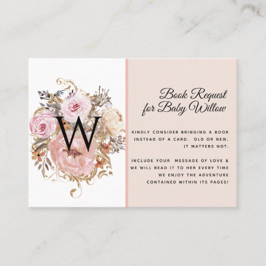 Carte De Visite BOHO Blush Peach Floral Baby showers Livres (Devant)