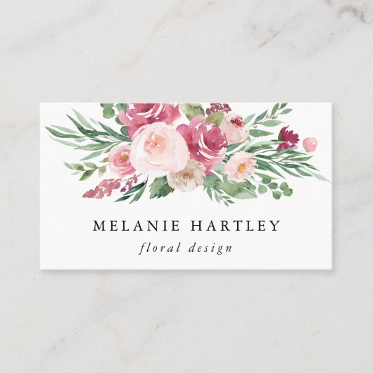 Carte De Visite Boho Blush & Rose Aquarelle Florale (Devant)