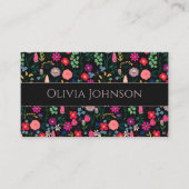 Carte De Visite Boho Botanique Aquarelle Fleurs Noir (Devant)
