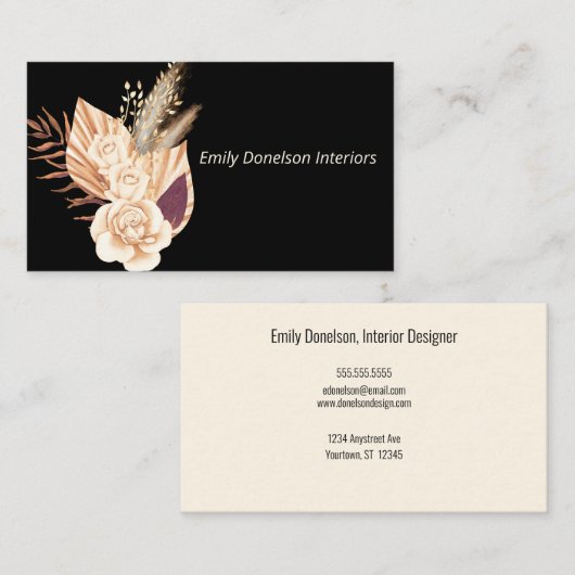 Carte De Visite Boho Bouquet Design d'intérieur fleuriste (Devant / Derrière)