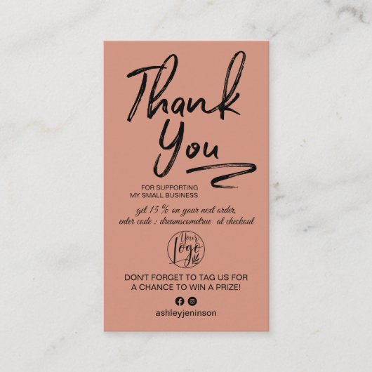 Carte De Visite Boho brossé script photo logo commander merci (Devant)