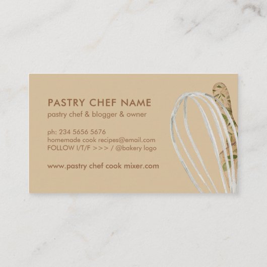 Carte De Visite Boho Brown Pâtisserie moderne Chef cuisinier pâtis (Dos)
