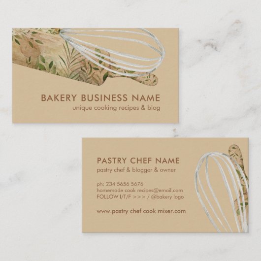 Carte De Visite Boho Brown Pâtisserie moderne Chef cuisinier pâtis (Devant / Derrière)