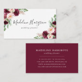 Carte De Visite Boho Burgundy & Blush Floral (Devant / Derrière)