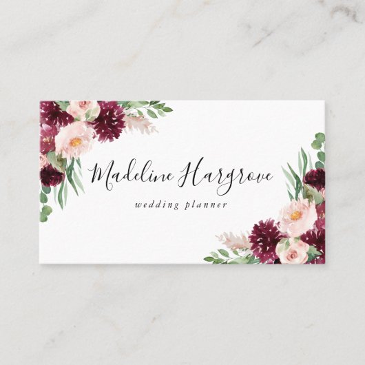 Carte De Visite Boho Burgundy & Blush Floral (Devant)