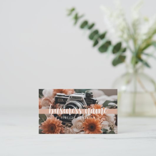 Carte de visite Boho Camera & Fleurs (Debout devant)