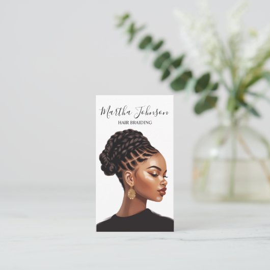 Carte De Visite Boho Chic Afro American Braids Braiding QR Code (Debout devant)