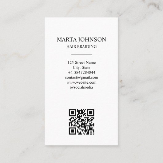 Carte De Visite Boho Chic Afro American Braids Braiding QR Code (Dos)