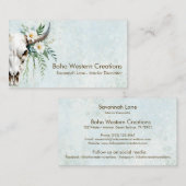 Carte De Visite Boho Chic Aquarelle Blanc Floral Vache Crâne (Devant / Derrière)