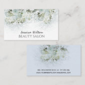 Carte De Visite Boho chic élégant bleu poussiéreux aquarelle flora (Devant / Derrière)