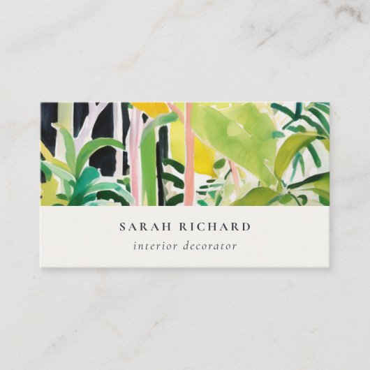 Carte De Visite Boho Chic Green Tropical Leafy Foliage Botanical (Devant)