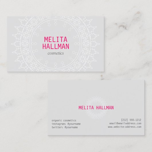 Carte De Visite Boho Chic Mandala Gris/Rose (Devant / Derrière)