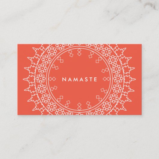 Carte De Visite Boho Chic Mandala Namaste Yoga Coral (Devant)
