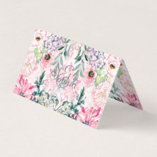 Carte De Visite Boho Chic rose Floral Aquarelle Botanique