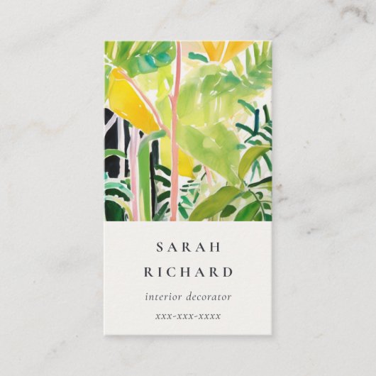 Carte De Visite Boho Chic Vert Feuillage Tropical Botanique (Devant)