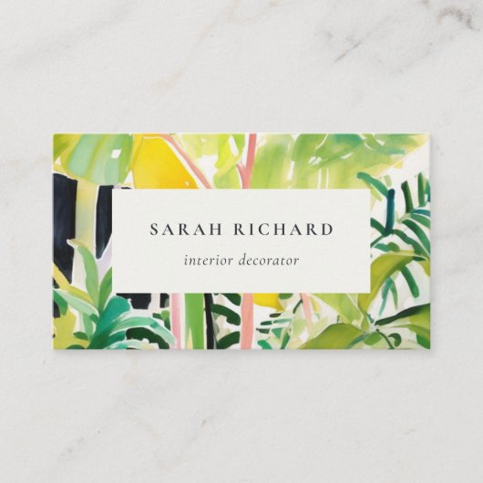 Carte De Visite Boho Chic Vert Feuillage Tropical Botanique (Devant)