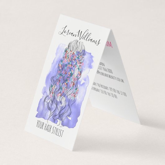 Carte De Visite Boho Chic Violet Mariée Coiffure Aquarelle Floral (Devant)