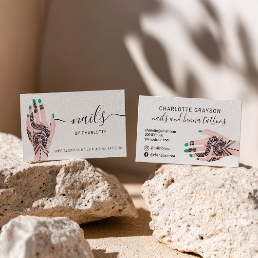 Carte De Visite Boho clous vert henné tatouage illustration