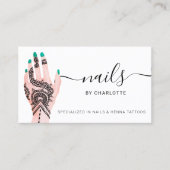 Carte De Visite Boho clous vert henné tatouage illustration (Devant)