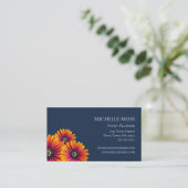 Carte De Visite Boho Colorful Daisies Botanique Marine Bleu (Debout devant)