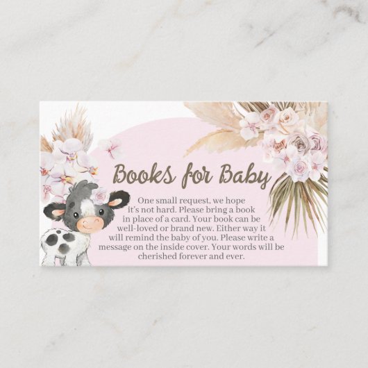 Carte De Visite Boho Cow Baby shower Livres pour bébé (Devant)