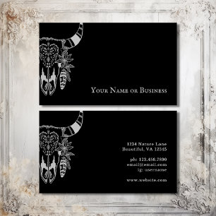 Carte De Visite Boho Cow Skull noir et blanc Bohême
