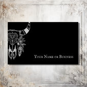 Carte De Visite Boho Cow Skull noir et blanc Bohême