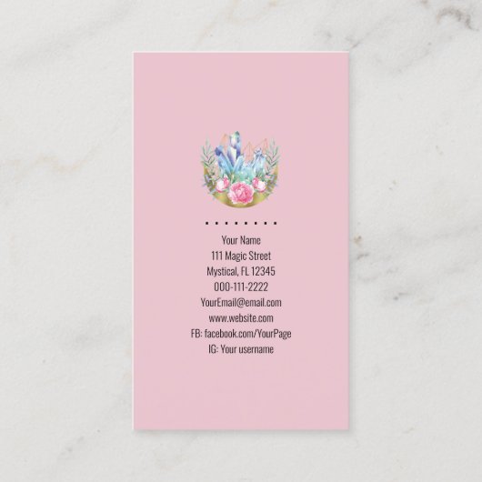 Carte De Visite Boho Crescent Lune Crystal Cluster Roses Rose rose (Dos)