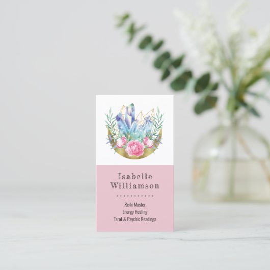 Carte De Visite Boho Crescent Lune Crystal Cluster Roses Rose rose (Debout devant)