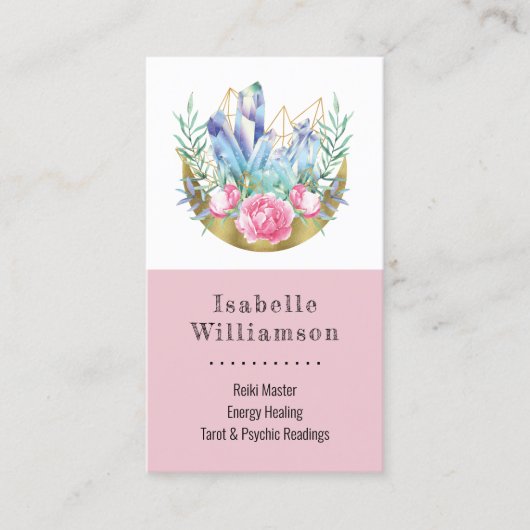 Carte De Visite Boho Crescent Lune Crystal Cluster Roses Rose rose (Devant)