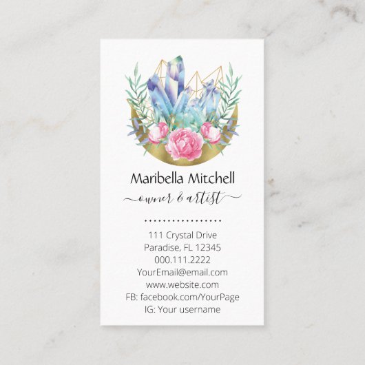 Carte De Visite Boho Crescent Moon Crystal Cluster Roses Rose (Dos)