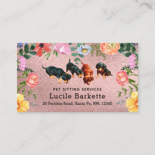 Carte De Visite Boho Dachshunds Garde d'Animaux Fleurs Sauvages Ro