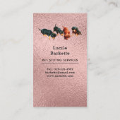 Carte De Visite Boho Dachshunds Pet Sitting Wildflowers Pink Foil (Dos)