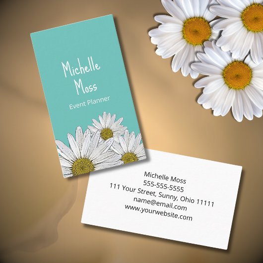 Carte De Visite Boho Daisies Botanical Trendy Turquoise