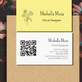 Carte De Visite Boho Daisy QR code Yellow Floral Designer