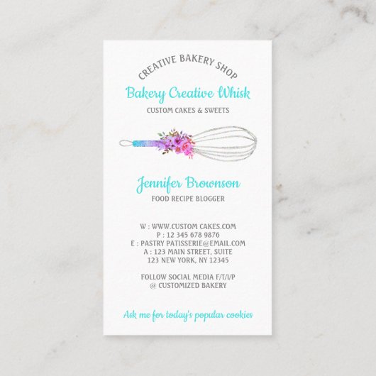 Carte De Visite Boho de pâtisserie du logo Caterer Whisk (Dos)