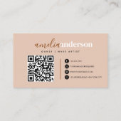 Carte De Visite Boho Desert Rose Beige Script QR Code (Dos)