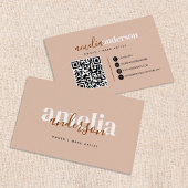 Carte De Visite Boho Desert Rose Beige Script QR Code