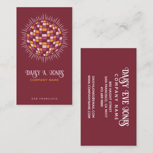 Carte De Visite Boho Disco Ball Violet Rouge (Devant / Derrière)