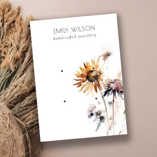 Carte De Visite Boho Dry Fleur sauvage Aquarelle 2 Écran d'oreille