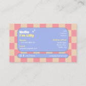 Carte De Visite Boho en damier bleu rose jaune rétro (Dos)