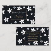 Carte De Visite Boho été noir blanc marguerite Fleurs  (Devant / Derrière)